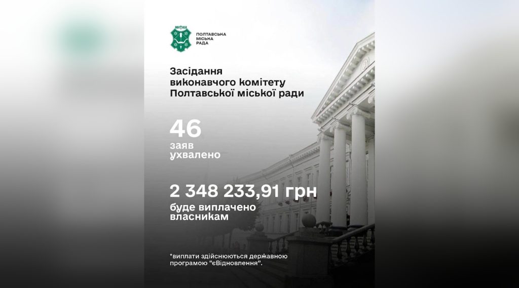 Ще 46 полтавських родин отримають компенсації за житло, яке пошкоджене внаслідок обстрілів рф